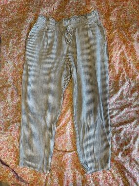 a new day Blue and White Striped Elastic Waist Pants
